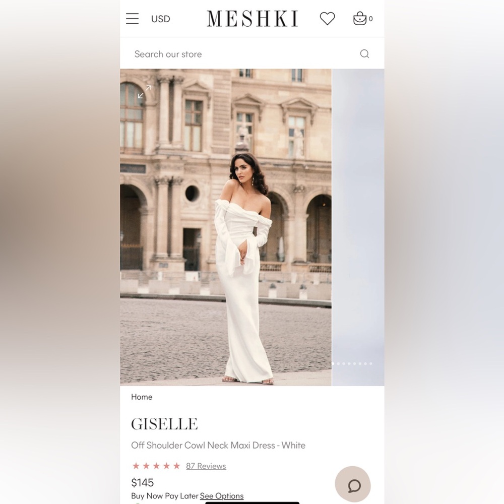 Brand New Meshki Giselle off the shoulder cowl neck midi dress